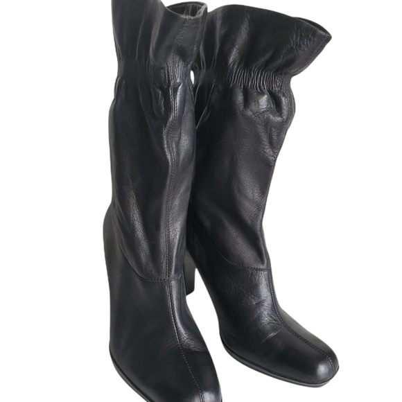 black leather slouch boots